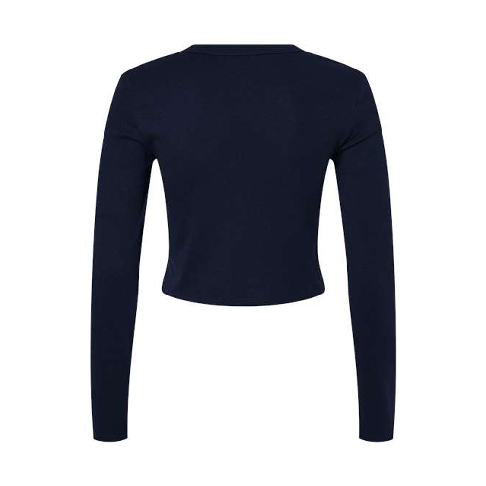 Solid Navy - Back - Bella + Canvas Womens-Ladies Micro-Rib Long-Sleeved T-Shirt