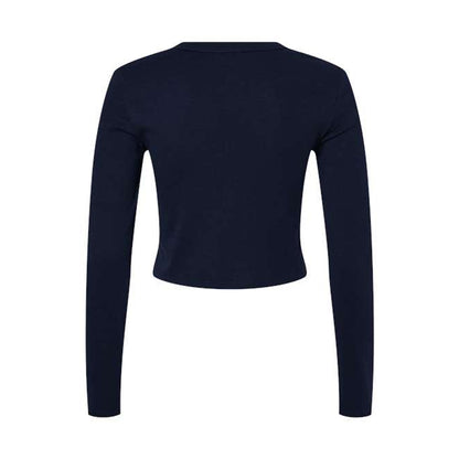 Solid Navy - Back - Bella + Canvas Womens-Ladies Micro-Rib Long-Sleeved T-Shirt