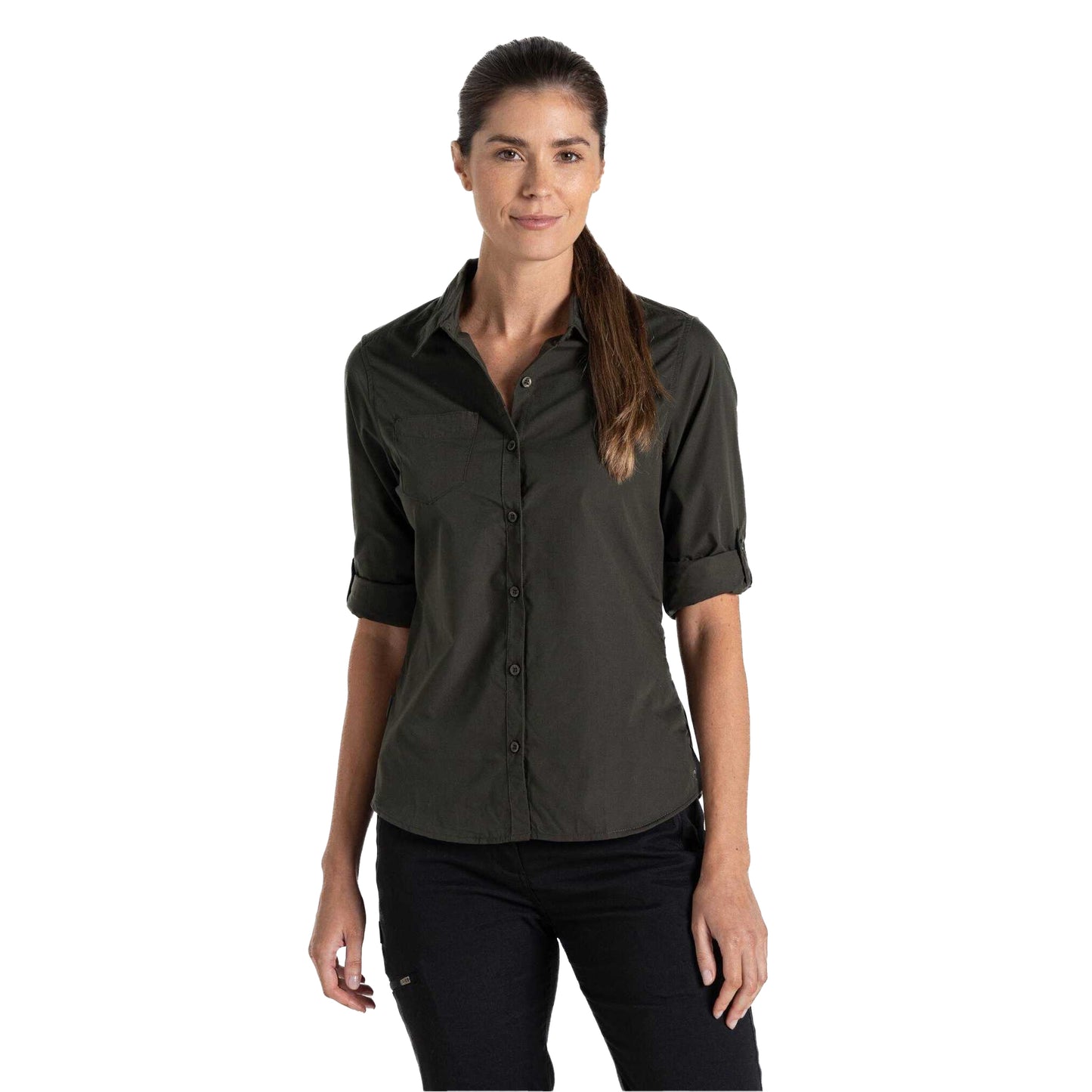 Dark Cedar Green - Side - Craghoppers Womens-Ladies Kiwi Long-Sleeved Shirt