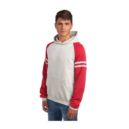 Heather Oatmeal-Fiery Red Heather - Front - Jerzees Unisex Adult Varsity Colour Block Nublend Hoodie
