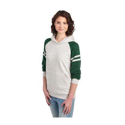 Heather Oatmeal-Forest Green Heather - Front - Jerzees Unisex Adult Varsity Colour Block Nublend Hoodie