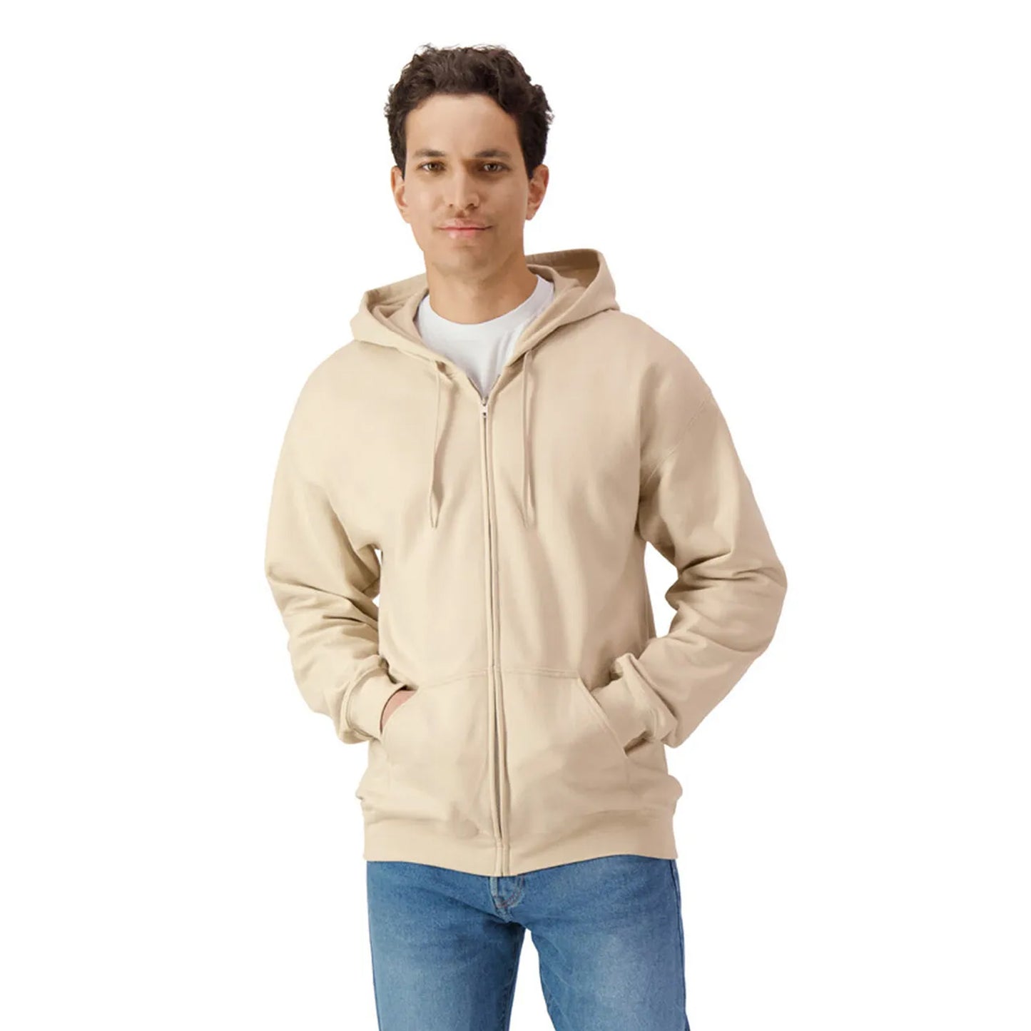 Sand - Side - Gildan Unisex Adult Softstyle Fleece Midweight Full Zip Hoodie