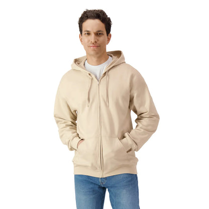 Sand - Side - Gildan Unisex Adult Softstyle Fleece Midweight Full Zip Hoodie