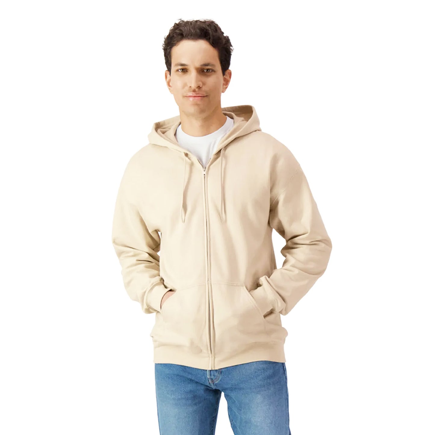 Off White - Side - Gildan Unisex Adult Softstyle Fleece Midweight Full Zip Hoodie