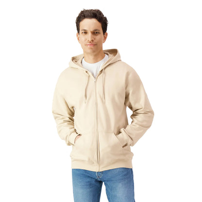 Off White - Side - Gildan Unisex Adult Softstyle Fleece Midweight Full Zip Hoodie