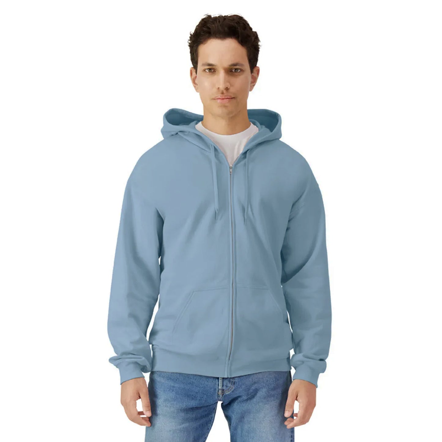 Stone Blue - Side - Gildan Unisex Adult Softstyle Fleece Midweight Full Zip Hoodie