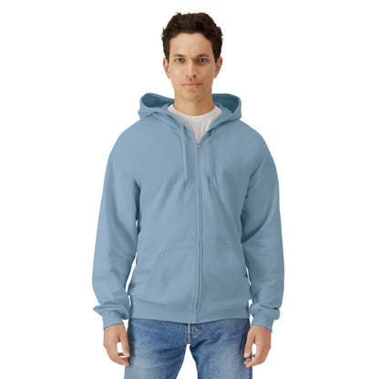 Stone Blue - Side - Gildan Unisex Adult Softstyle Fleece Midweight Full Zip Hoodie