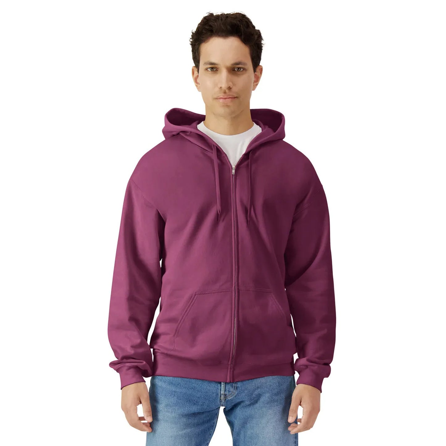 Maroon - Side - Gildan Unisex Adult Softstyle Fleece Midweight Full Zip Hoodie