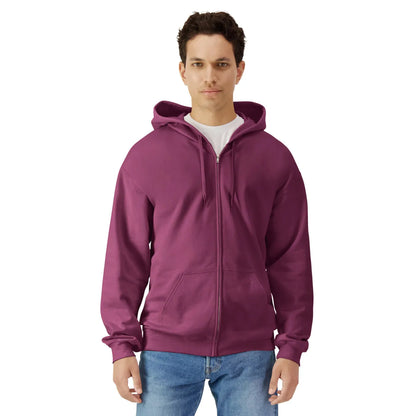 Maroon - Side - Gildan Unisex Adult Softstyle Fleece Midweight Full Zip Hoodie