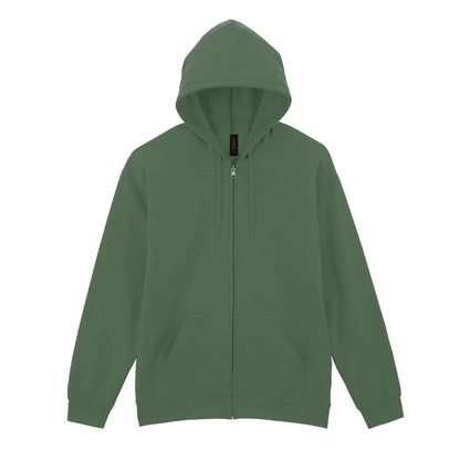 Military Green - Front - Gildan Unisex Adult Softstyle Fleece Midweight Full Zip Hoodie