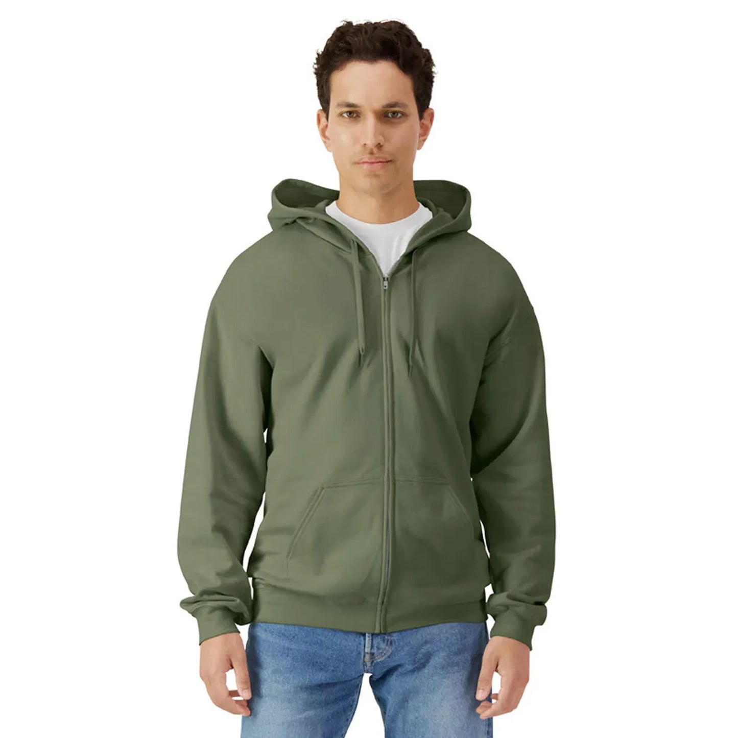 Military Green - Side - Gildan Unisex Adult Softstyle Fleece Midweight Full Zip Hoodie