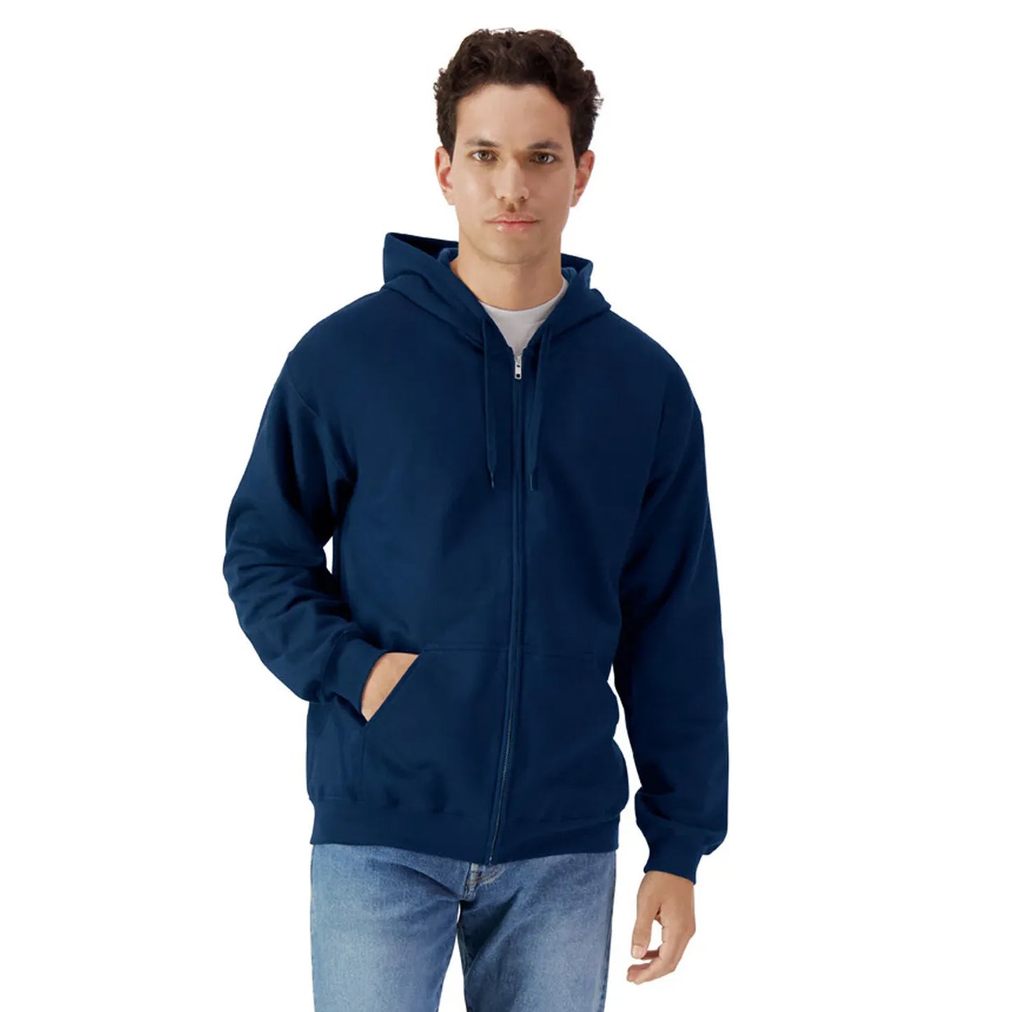 Navy Blue - Side - Gildan Unisex Adult Softstyle Fleece Midweight Full Zip Hoodie