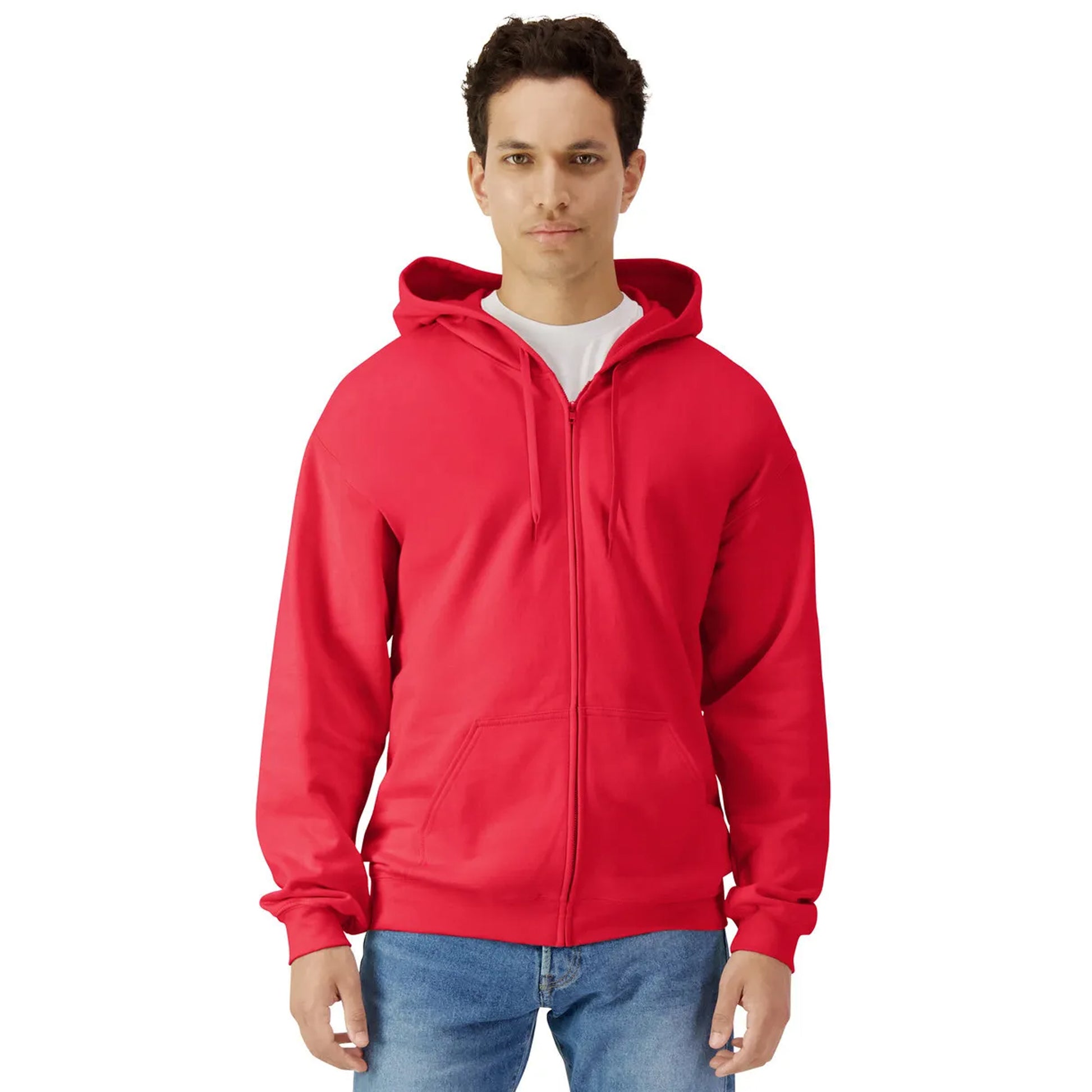 Red - Side - Gildan Unisex Adult Softstyle Fleece Midweight Full Zip Hoodie