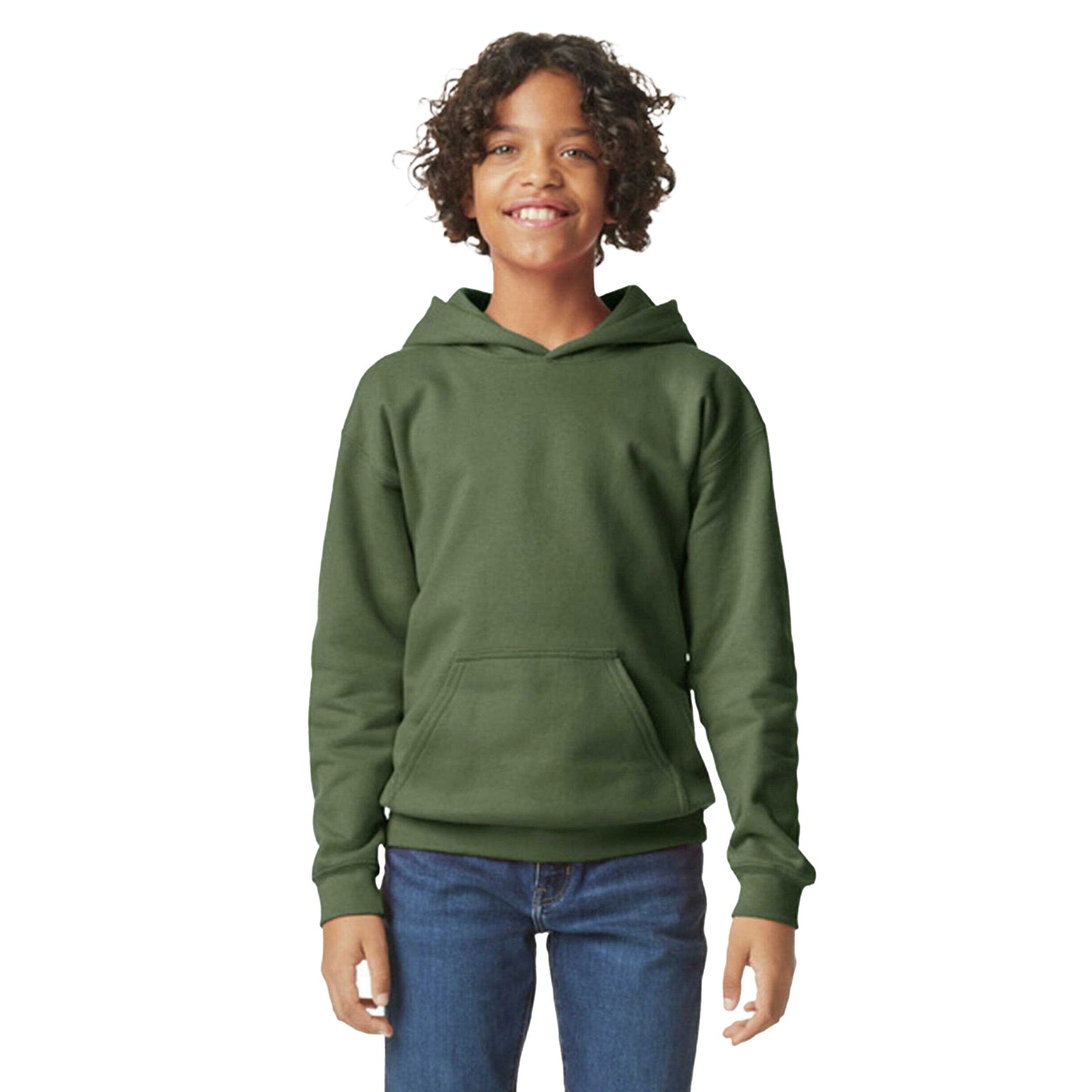 Military Green - Back - Gildan Childrens-Kids Softstyle Fleece Midweight Hoodie