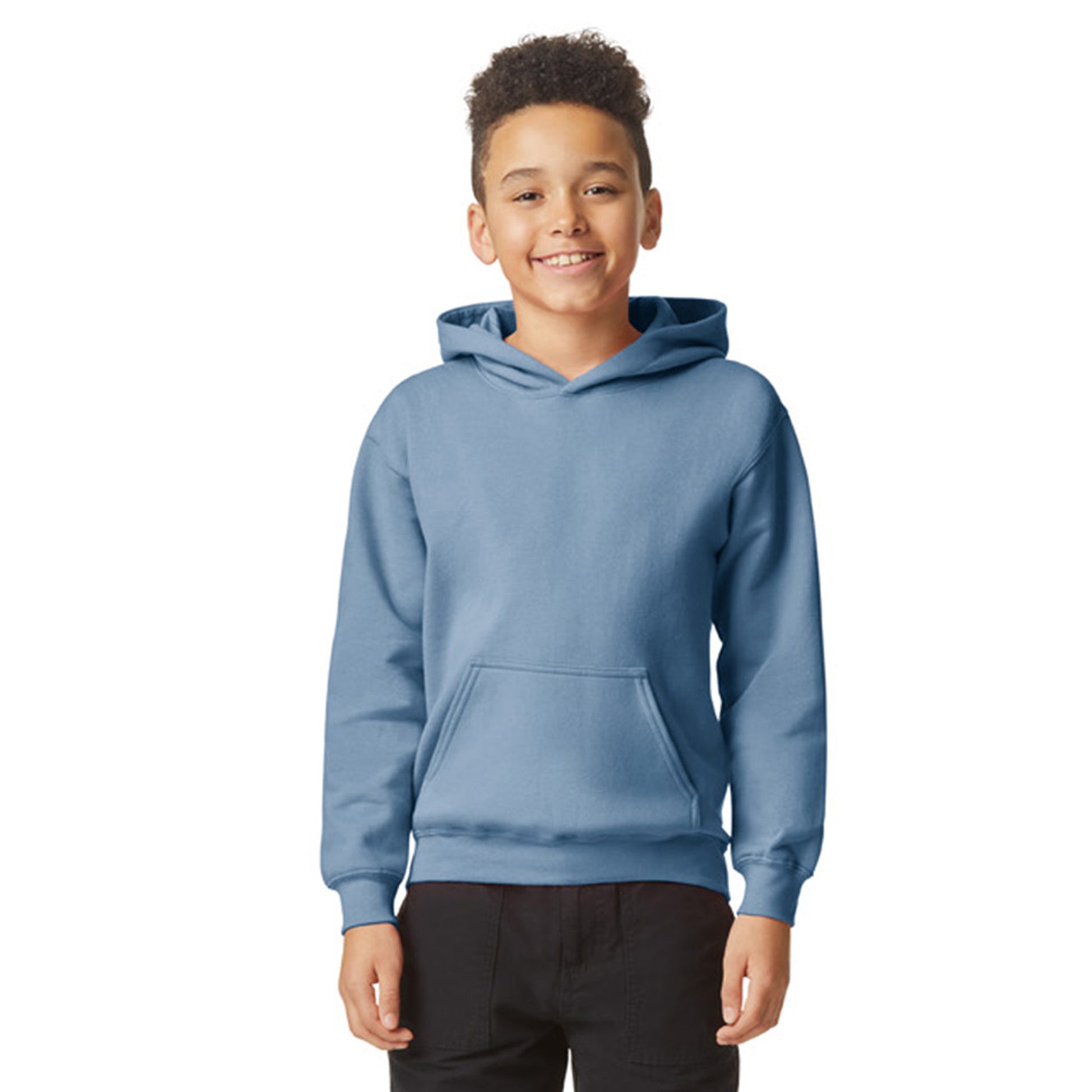 Stone Blue - Side - Gildan Childrens-Kids Softstyle Fleece Midweight Hoodie