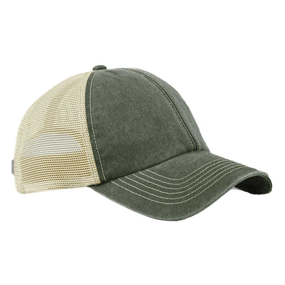 Vintage Olive-Stone - Front - Beechfield Unisex Adult Vintage 6 Panel Trucker Cap