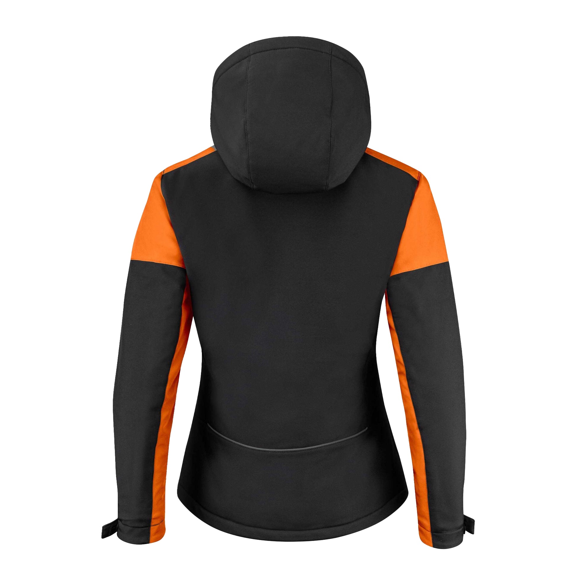 Black-Orange - Back - Printer Womens-Ladies Padded Soft Shell Jacket