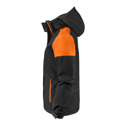 Black-Orange - Side - Printer Womens-Ladies Padded Soft Shell Jacket