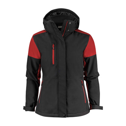 Black-Red - Front - Printer Womens-Ladies Padded Soft Shell Jacket