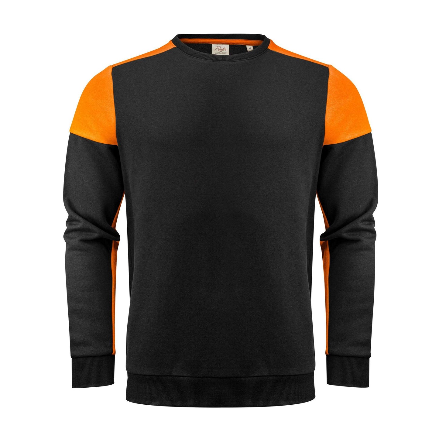Black-Orange - Front - Printer PRIME Mens Contrast Crew Neck Sweatshirt