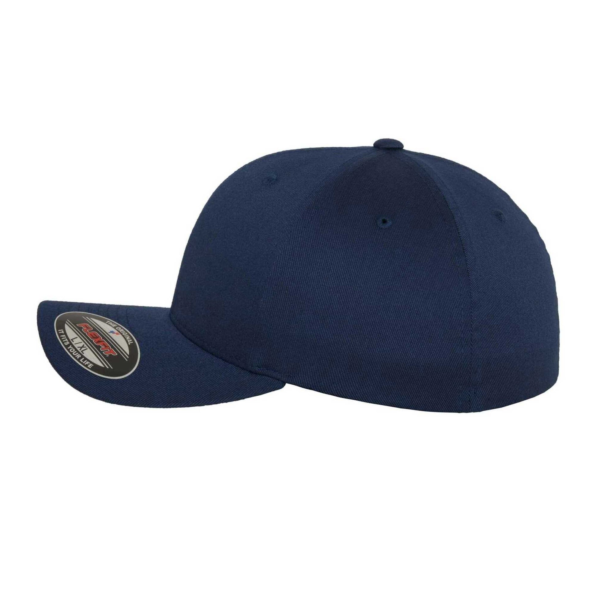 Navy - Front - Flexfit Unisex Adult Wooly Combed Baseball Cap
