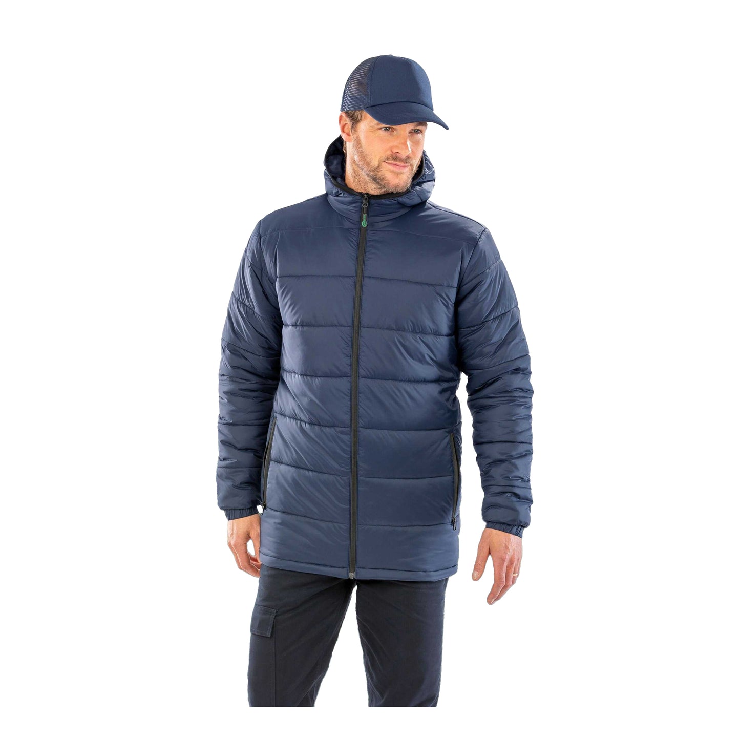Navy - Side - Result Recycled Unisex Adult Recycled Hooded Padded Jacket