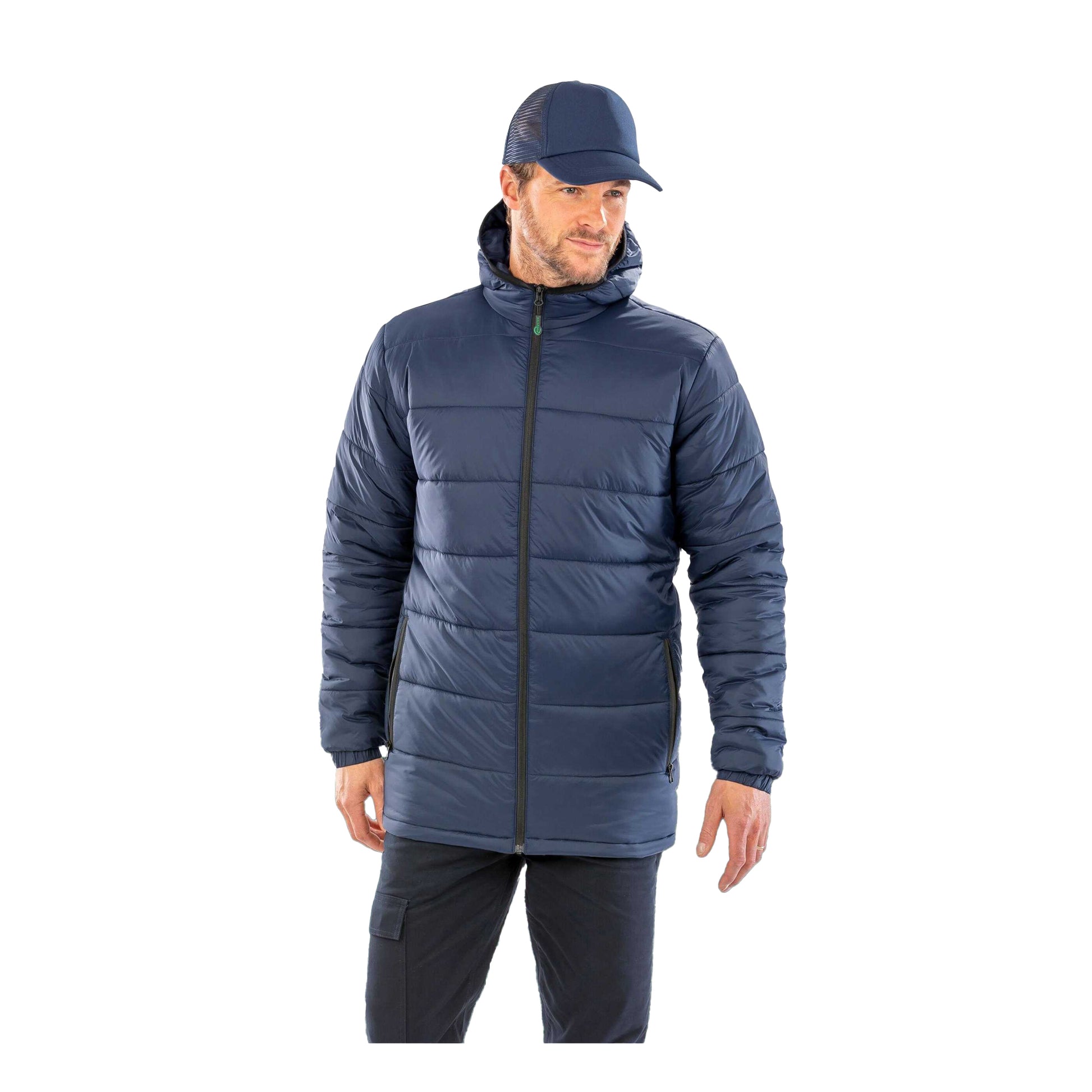 Navy - Side - Result Recycled Unisex Adult Recycled Hooded Padded Jacket