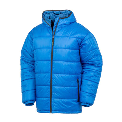 Royal Blue - Front - Result Recycled Unisex Adult Recycled Hooded Padded Jacket