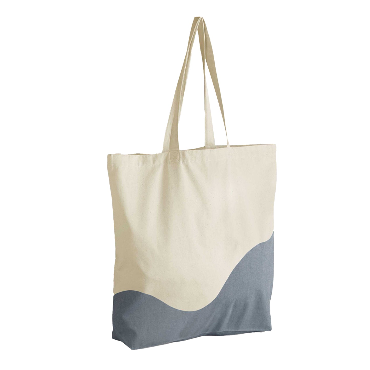 Natural-Blue Grey - Back - Westford Mill Wave Pattern Maxi Tote Bag