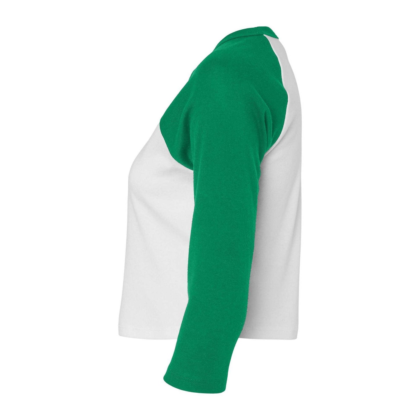 White-Kelly Green - Side - Bella + Canvas Womens-Ladies Micro-Rib Raglan 3-4 Sleeve T-Shirt