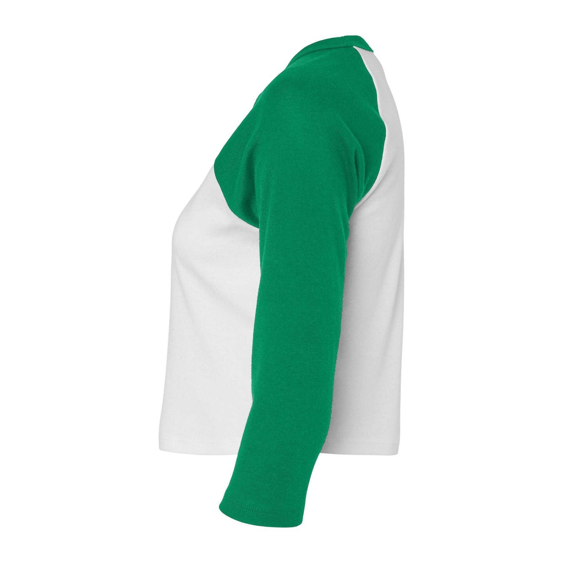White-Kelly Green - Side - Bella + Canvas Womens-Ladies Micro-Rib Raglan 3-4 Sleeve T-Shirt