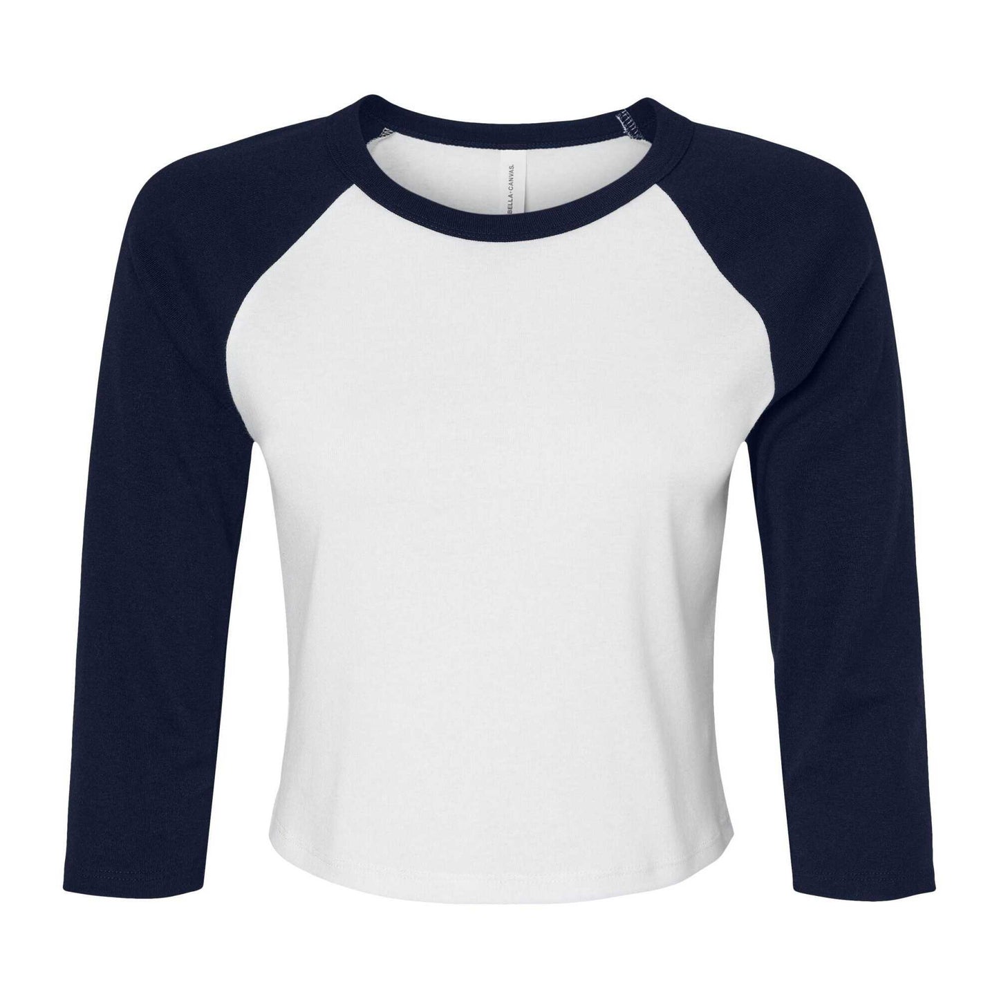 White-Navy - Front - Bella + Canvas Womens-Ladies Micro-Rib Raglan 3-4 Sleeve T-Shirt