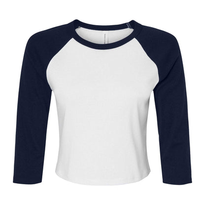 White-Navy - Front - Bella + Canvas Womens-Ladies Micro-Rib Raglan 3-4 Sleeve T-Shirt