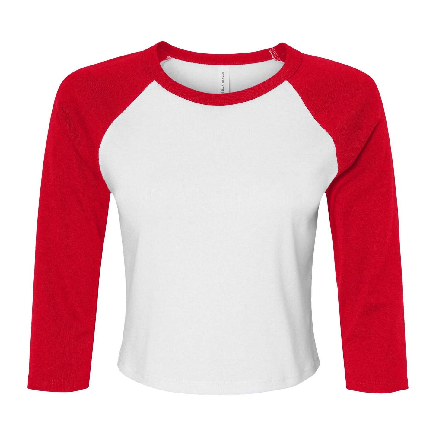 White-Red - Front - Bella + Canvas Womens-Ladies Micro-Rib Raglan 3-4 Sleeve T-Shirt