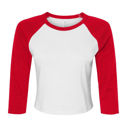 White-Red - Front - Bella + Canvas Womens-Ladies Micro-Rib Raglan 3-4 Sleeve T-Shirt