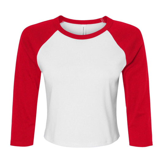 White-Red - Front - Bella + Canvas Womens-Ladies Micro-Rib Raglan 3-4 Sleeve T-Shirt