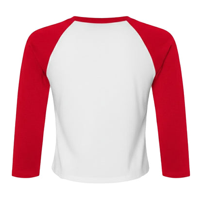 White-Red - Back - Bella + Canvas Womens-Ladies Micro-Rib Raglan 3-4 Sleeve T-Shirt