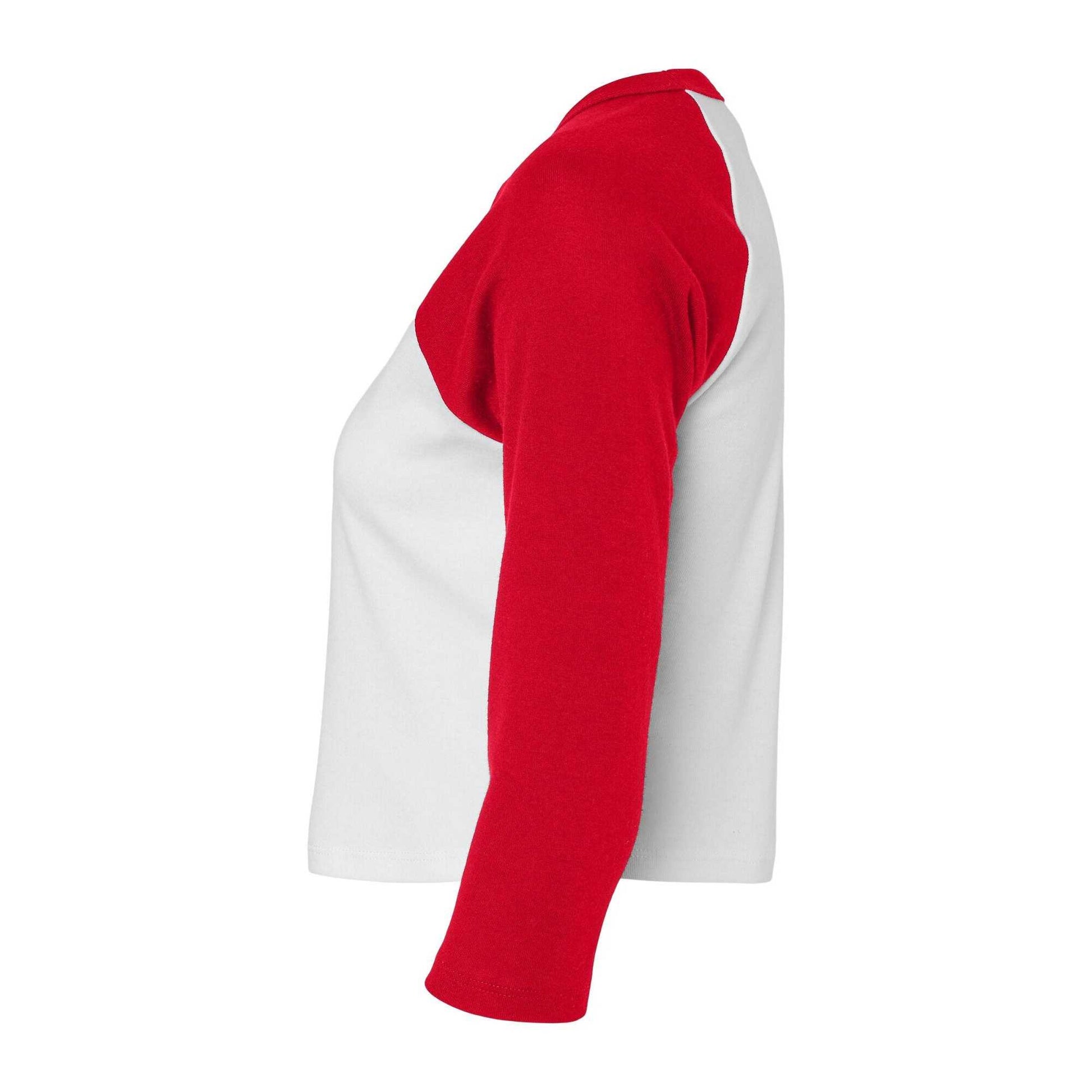 White-Red - Side - Bella + Canvas Womens-Ladies Micro-Rib Raglan 3-4 Sleeve T-Shirt