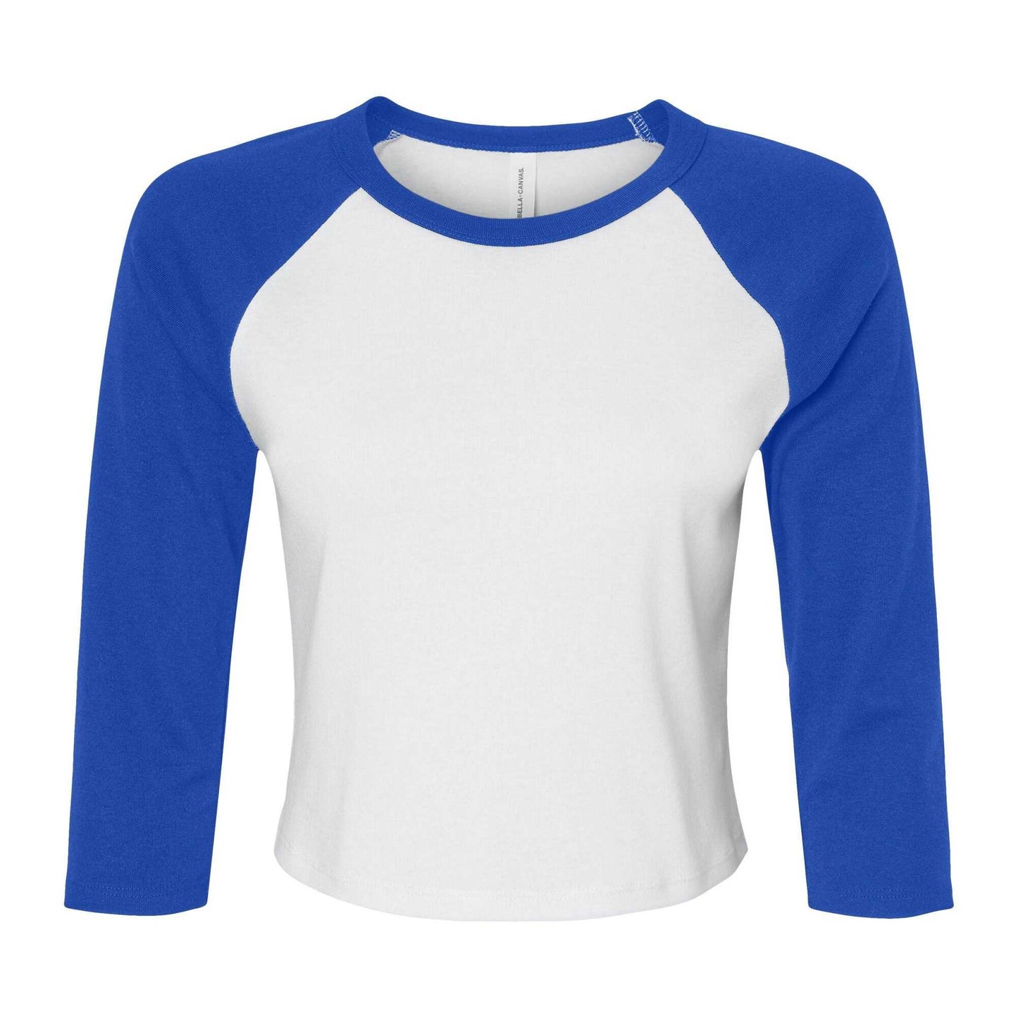 White-True Royal - Front - Bella + Canvas Womens-Ladies Micro-Rib Raglan 3-4 Sleeve T-Shirt