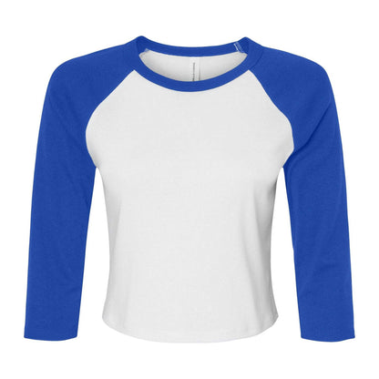 White-True Royal - Front - Bella + Canvas Womens-Ladies Micro-Rib Raglan 3-4 Sleeve T-Shirt