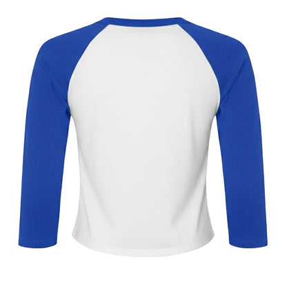 White-True Royal - Back - Bella + Canvas Womens-Ladies Micro-Rib Raglan 3-4 Sleeve T-Shirt