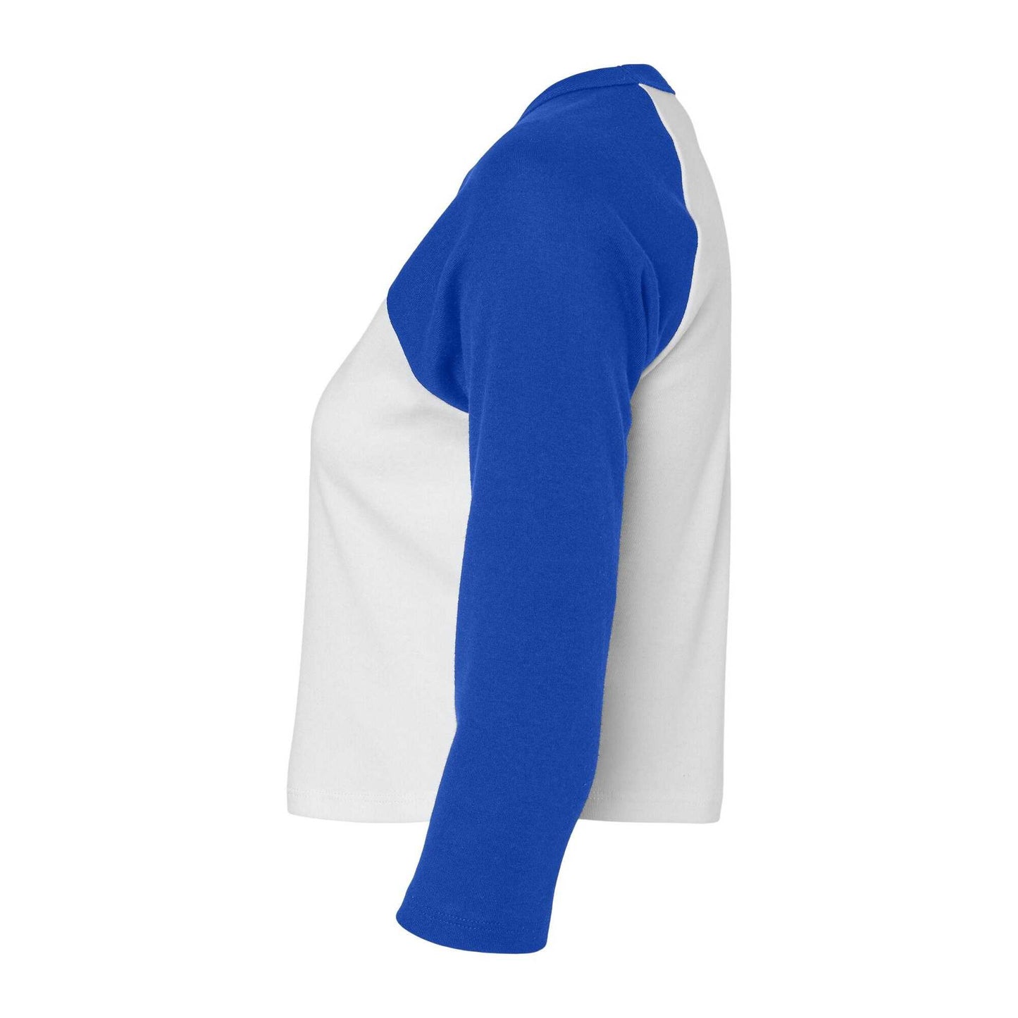 White-True Royal - Side - Bella + Canvas Womens-Ladies Micro-Rib Raglan 3-4 Sleeve T-Shirt