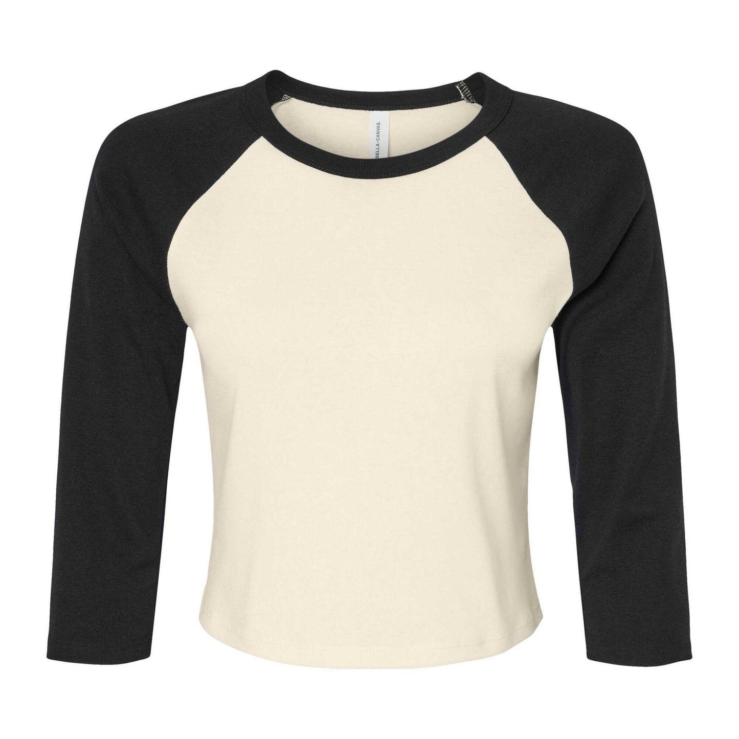 Natural-Black - Front - Bella + Canvas Womens-Ladies Micro-Rib Raglan 3-4 Sleeve T-Shirt