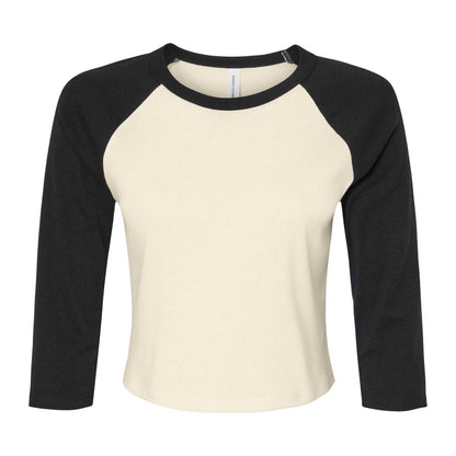Natural-Black - Front - Bella + Canvas Womens-Ladies Micro-Rib Raglan 3-4 Sleeve T-Shirt
