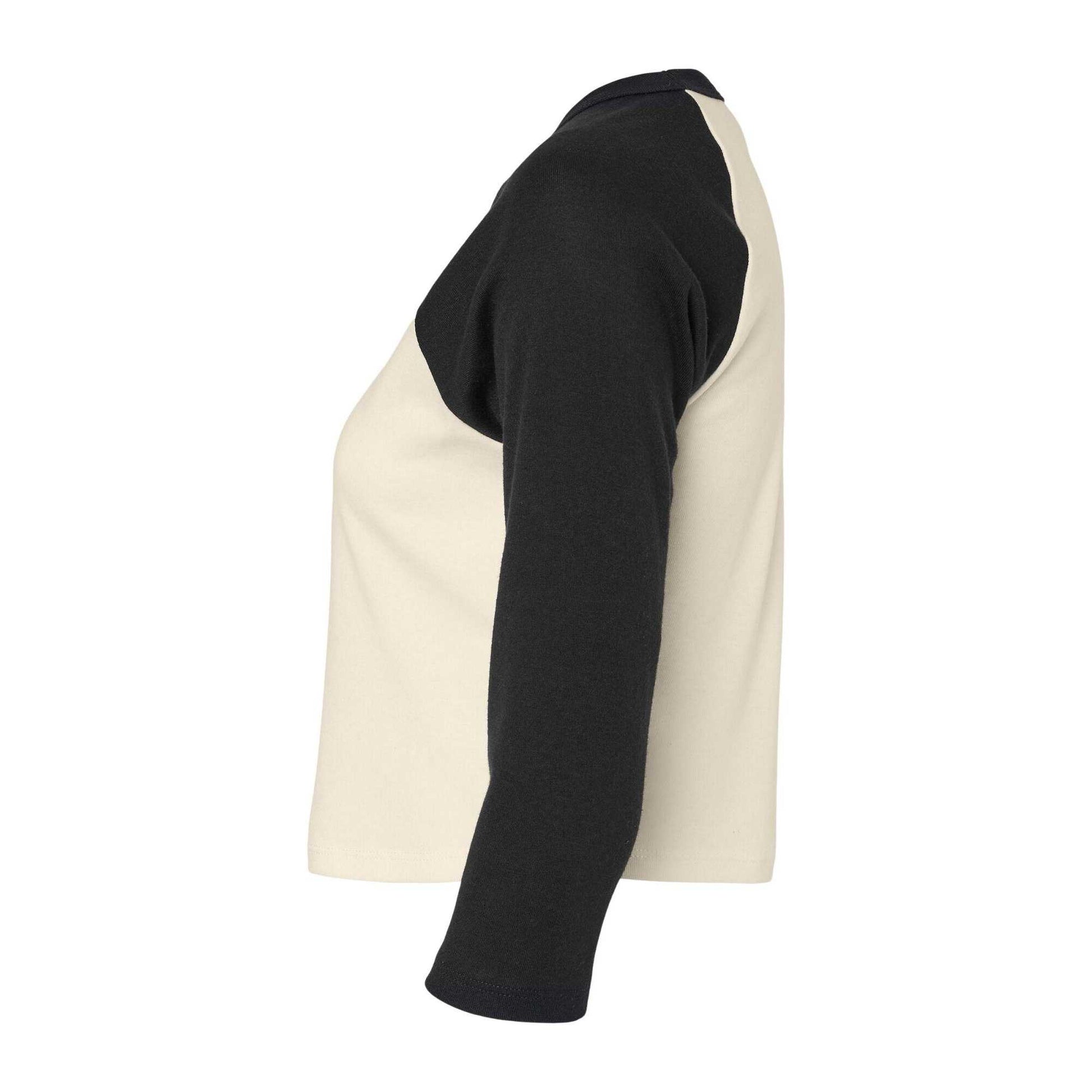 Natural-Black - Side - Bella + Canvas Womens-Ladies Micro-Rib Raglan 3-4 Sleeve T-Shirt