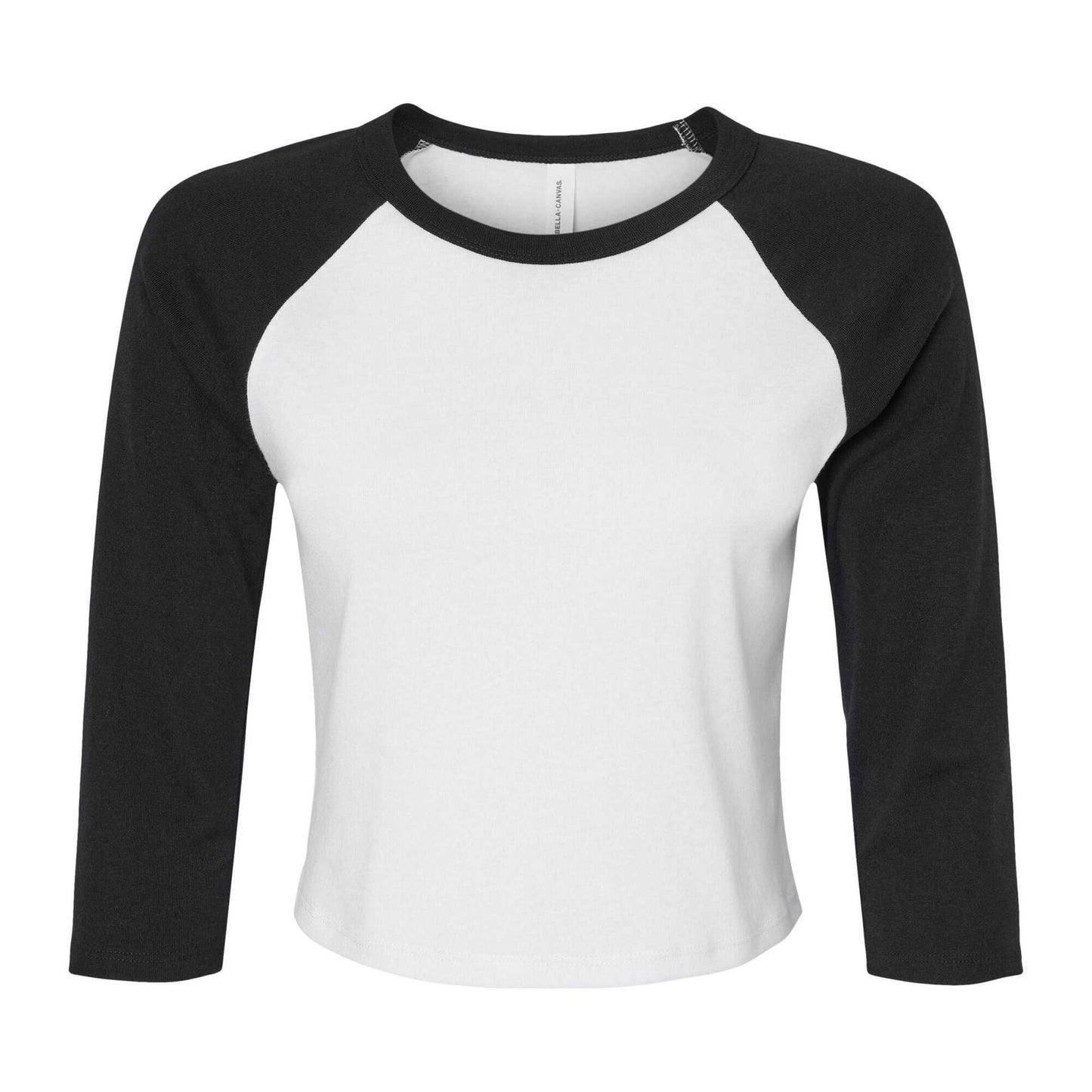 White-Black - Front - Bella + Canvas Womens-Ladies Micro-Rib Raglan 3-4 Sleeve T-Shirt