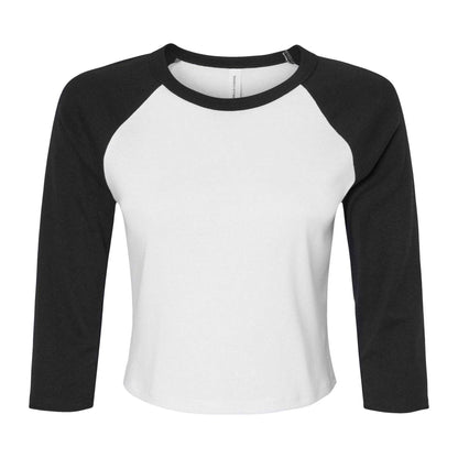 White-Black - Front - Bella + Canvas Womens-Ladies Micro-Rib Raglan 3-4 Sleeve T-Shirt