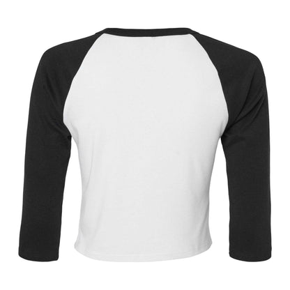 White-Black - Back - Bella + Canvas Womens-Ladies Micro-Rib Raglan 3-4 Sleeve T-Shirt
