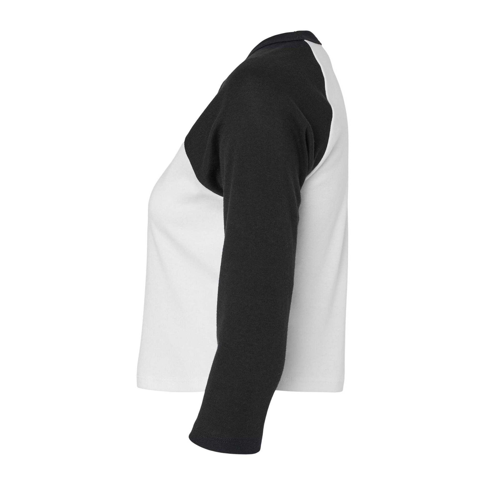 White-Black - Side - Bella + Canvas Womens-Ladies Micro-Rib Raglan 3-4 Sleeve T-Shirt