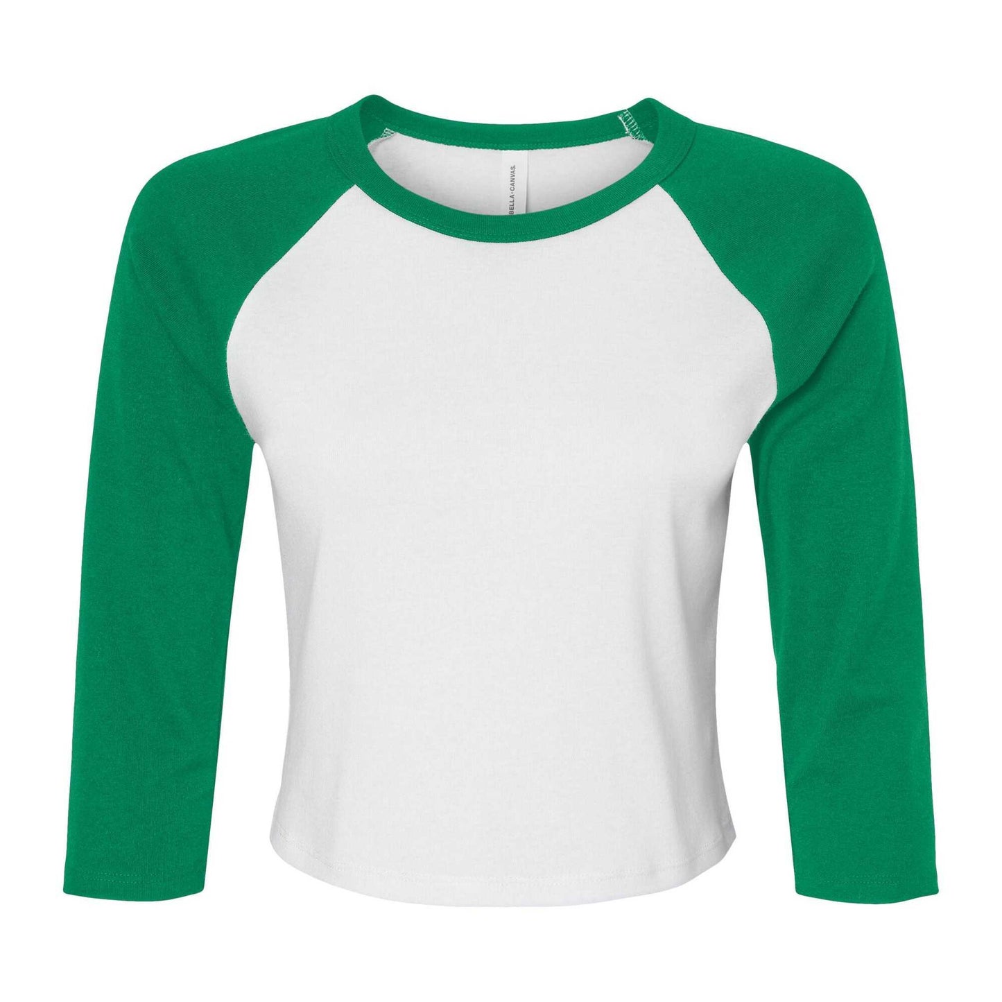 White-Kelly Green - Front - Bella + Canvas Womens-Ladies Micro-Rib Raglan 3-4 Sleeve T-Shirt